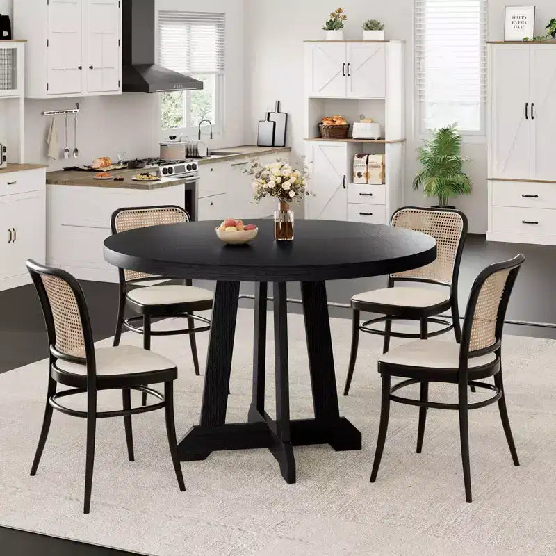 Acekool Tavolo da pranzo rotondo da 119 cm, 4 posti, piano in legno con base a piedistallo incrociato, tavolo salvaspazio per cucina e sala da pranzo, stile rustico