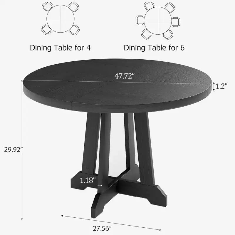 Acekool Tavolo da pranzo rotondo da 119 cm, 4 posti, piano in legno con base a piedistallo incrociato, tavolo salvaspazio per cucina e sala da pranzo, stile rustico