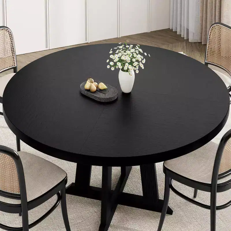 Acekool Tavolo da pranzo rotondo da 119 cm, 4 posti, piano in legno con base a piedistallo incrociato, tavolo salvaspazio per cucina e sala da pranzo, stile rustico