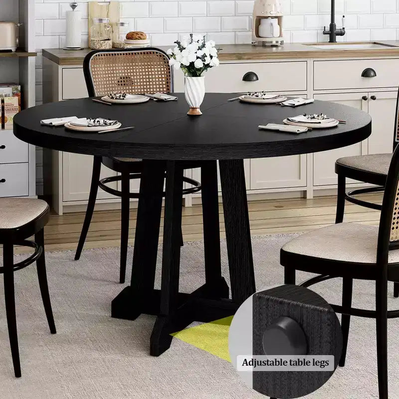 Acekool Tavolo da pranzo rotondo da 119 cm, 4 posti, piano in legno con base a piedistallo incrociato, tavolo salvaspazio per cucina e sala da pranzo, stile rustico