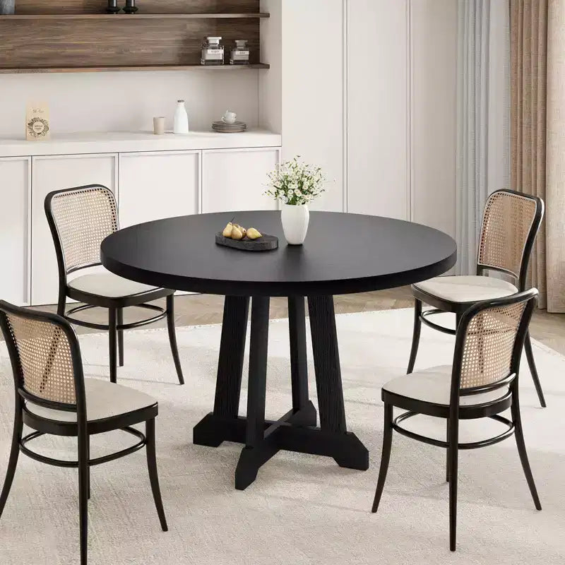 Acekool Tavolo da pranzo rotondo da 119 cm, 4 posti, piano in legno con base a piedistallo incrociato, tavolo salvaspazio per cucina e sala da pranzo, stile rustico