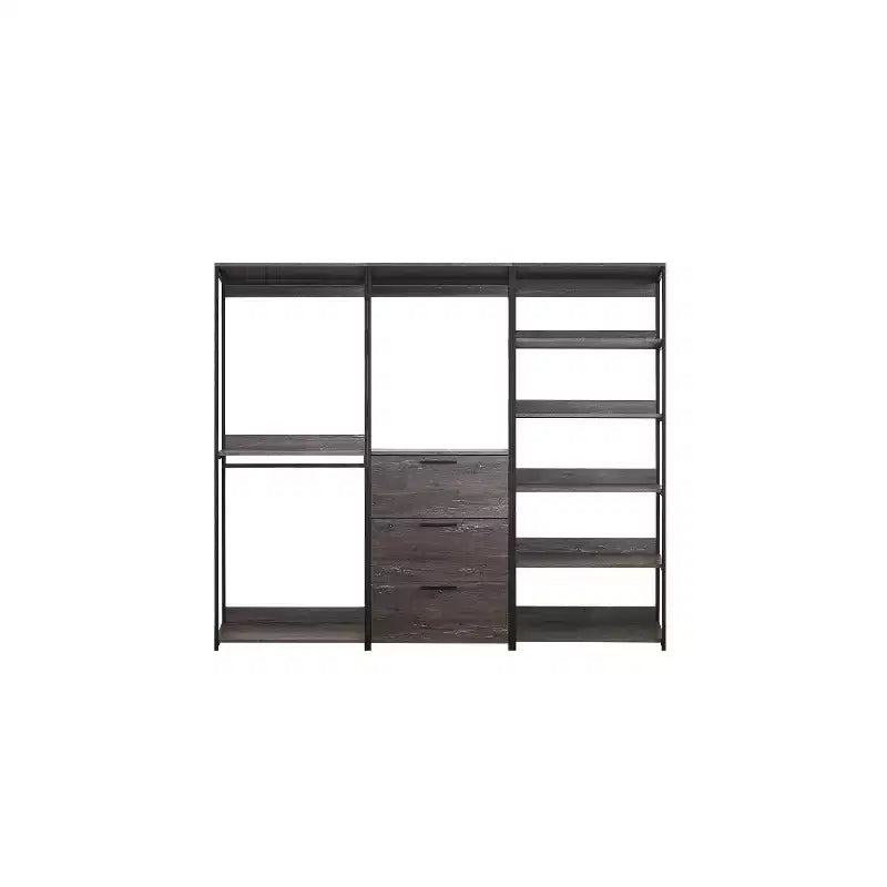 HomeStock 77,7 pollici H x 96 pollici L Sistema di armadio in composito di legno nero per contenimento universale con contenitori