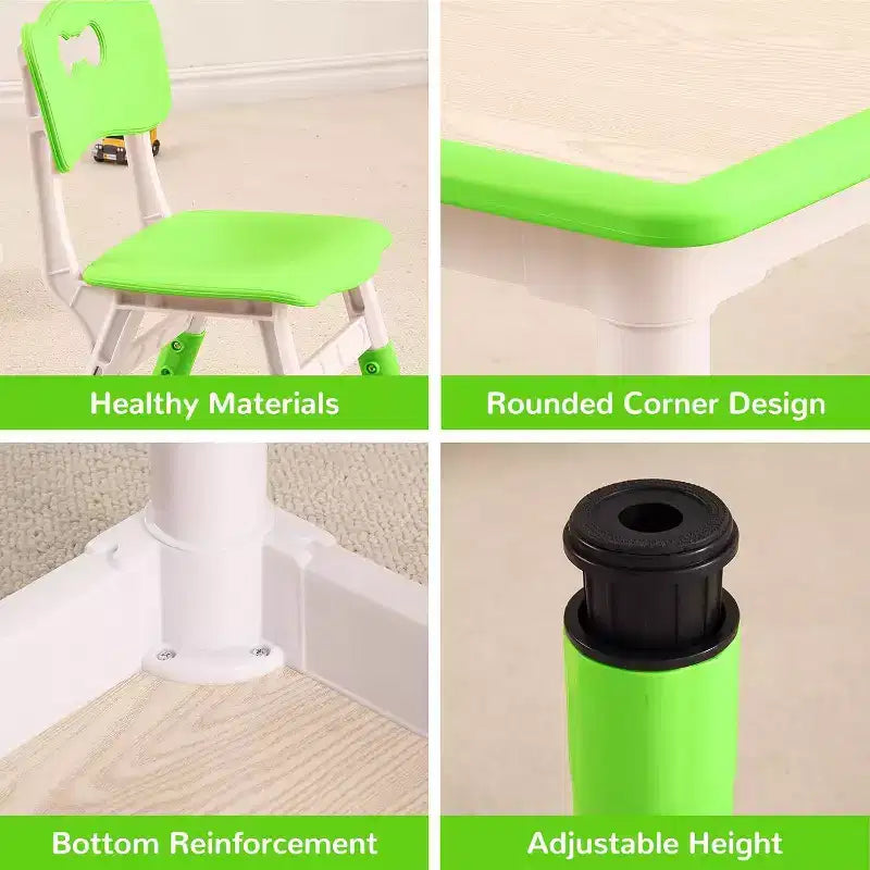 Kids Table & 4 Chair Set – Height Adjustable Activity Desk for Ages 2–10
