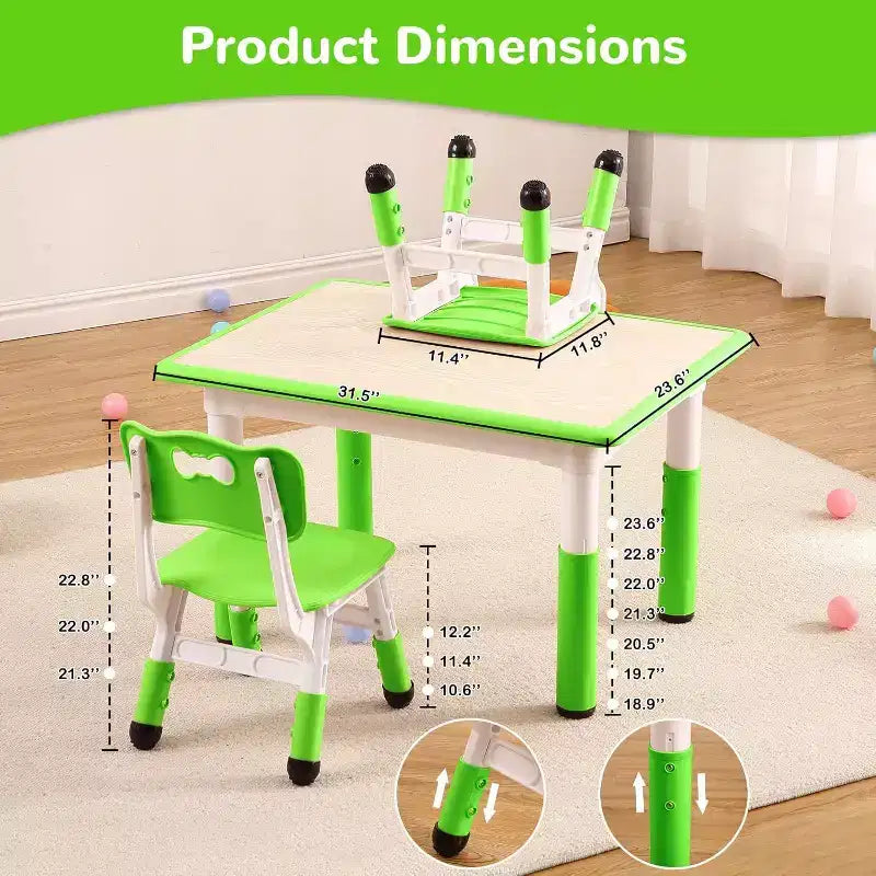 Kids Table & 4 Chair Set – Height Adjustable Activity Desk for Ages 2–10