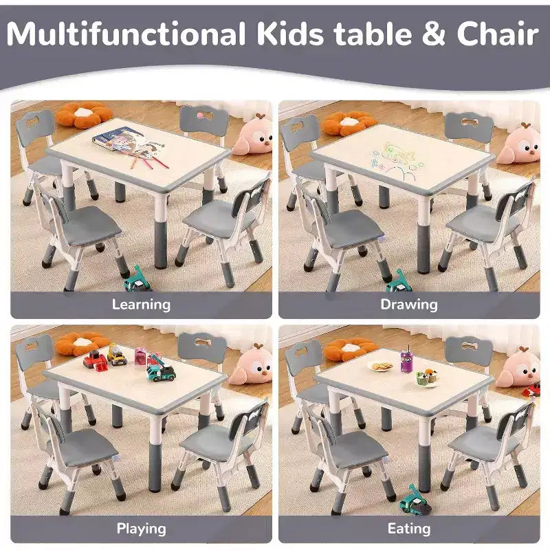 Kids Table & 4 Chair Set – Height Adjustable Activity Desk for Ages 2–10