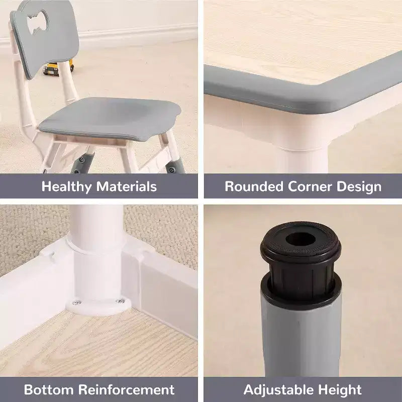 Kids Table & 4 Chair Set – Height Adjustable Activity Desk for Ages 2–10