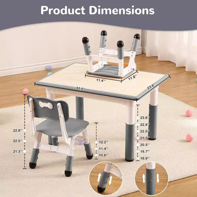 Kids Table & 4 Chair Set – Height Adjustable Activity Desk for Ages 2–10