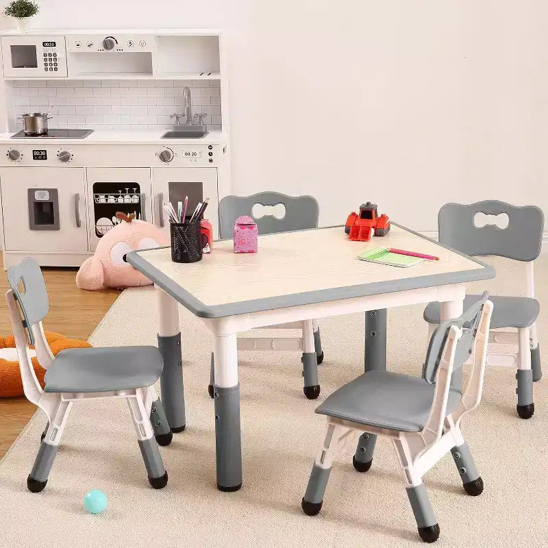 Kids Table & 4 Chair Set – Height Adjustable Activity Desk for Ages 2–10