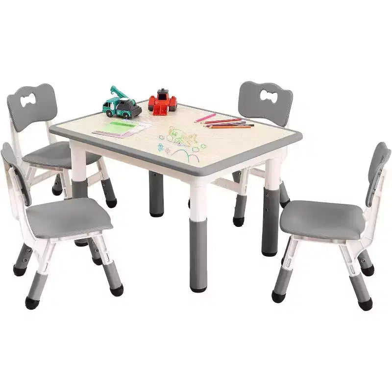Kids Table & 4 Chair Set – Height Adjustable Activity Desk for Ages 2–10