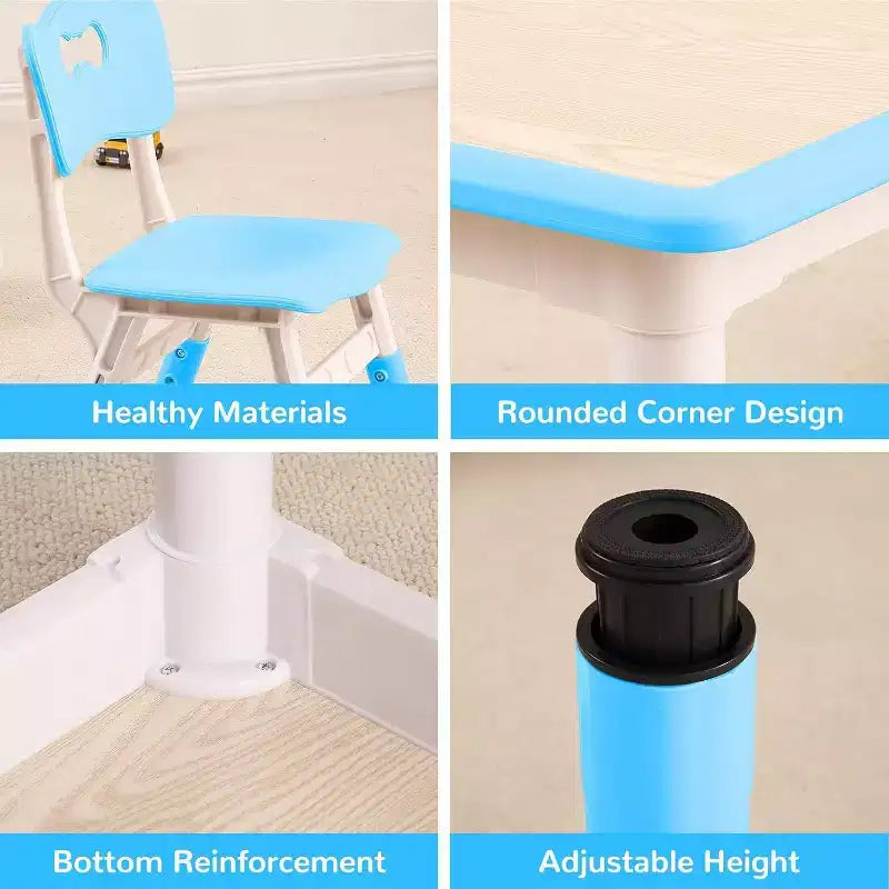 Kids Table & 4 Chair Set – Height Adjustable Activity Desk for Ages 2–10