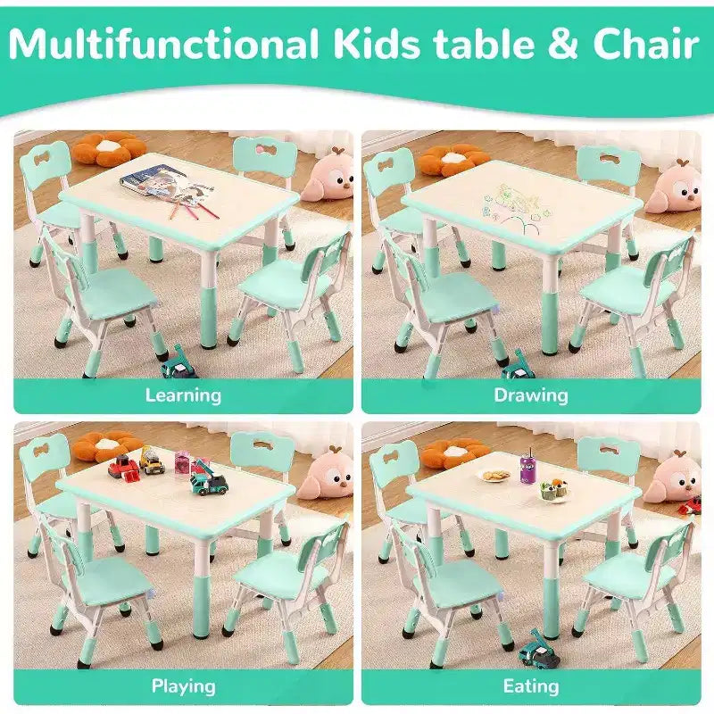 Kids Table & 4 Chair Set – Height Adjustable Activity Desk for Ages 2–10