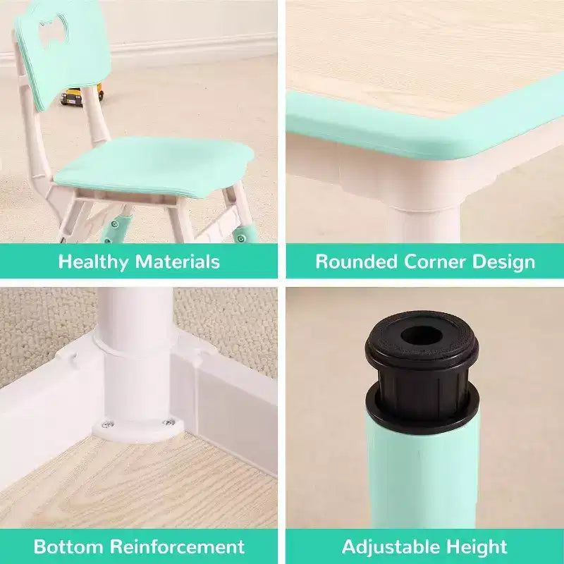 Kids Table & 4 Chair Set – Height Adjustable Activity Desk for Ages 2–10