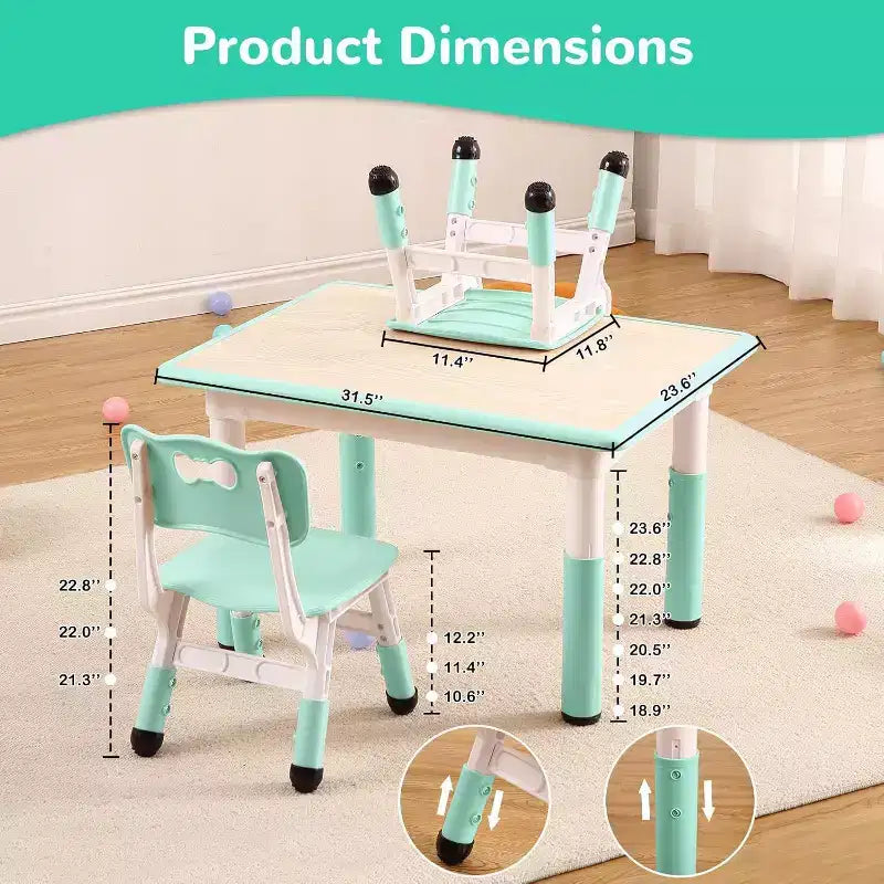 Kids Table & 4 Chair Set – Height Adjustable Activity Desk for Ages 2–10