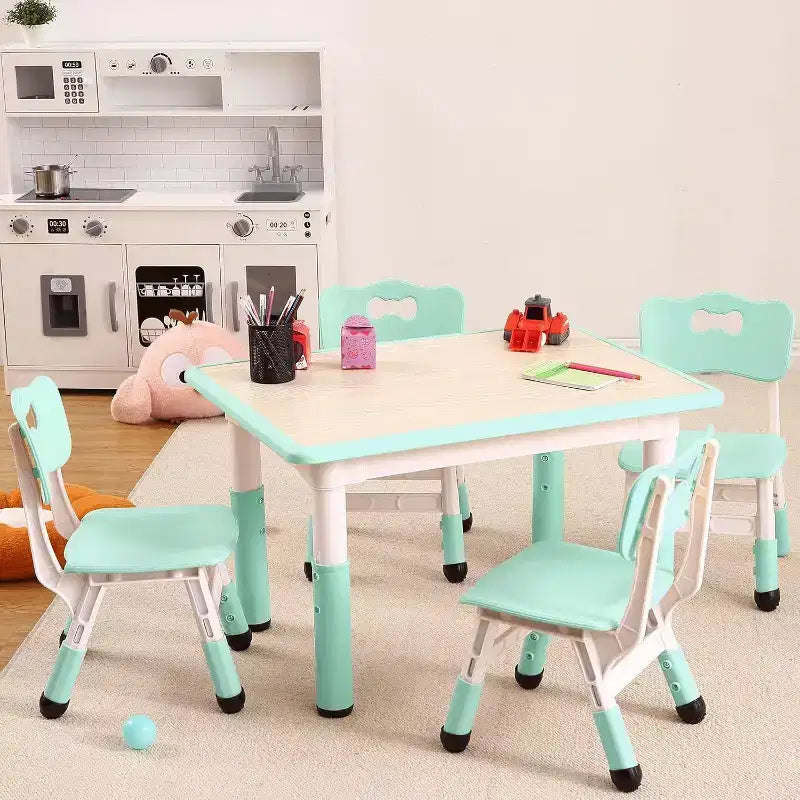 Kids Table & 4 Chair Set – Height Adjustable Activity Desk for Ages 2–10