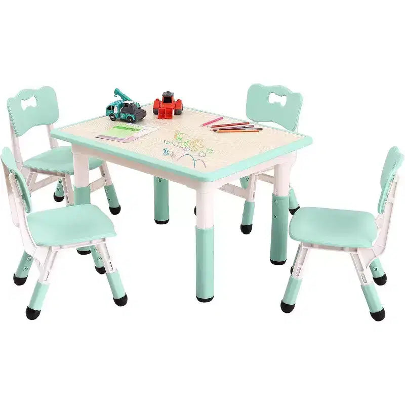 Kids Table & 4 Chair Set – Height Adjustable Activity Desk for Ages 2–10