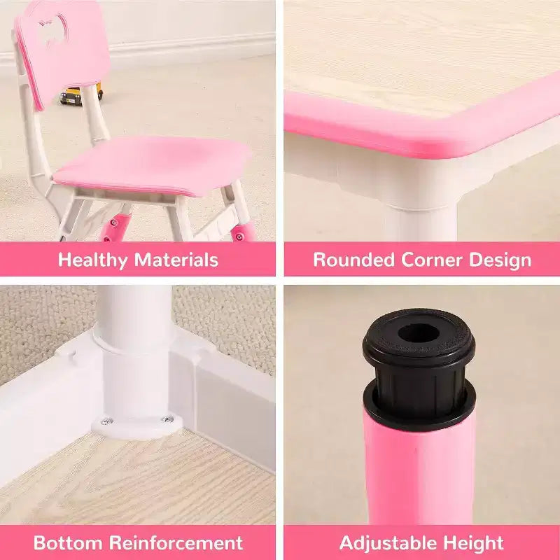 Kids Table & 4 Chair Set – Height Adjustable Activity Desk for Ages 2–10
