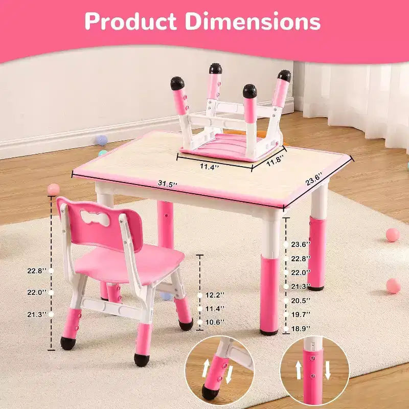 Kids Table & 4 Chair Set – Height Adjustable Activity Desk for Ages 2–10