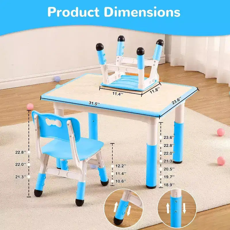 Kids Table & 4 Chair Set – Height Adjustable Activity Desk for Ages 2–10