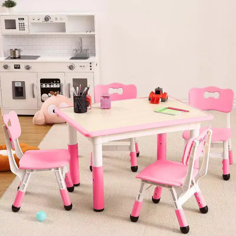Kids Table & 4 Chair Set – Height Adjustable Activity Desk for Ages 2–10