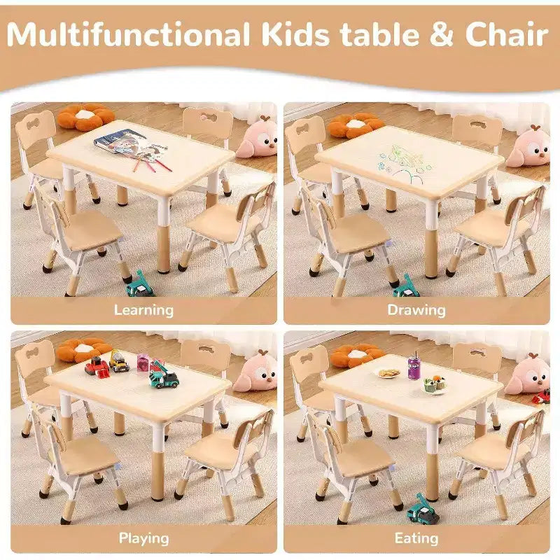Kids Table & 4 Chair Set – Height Adjustable Activity Desk for Ages 2–10