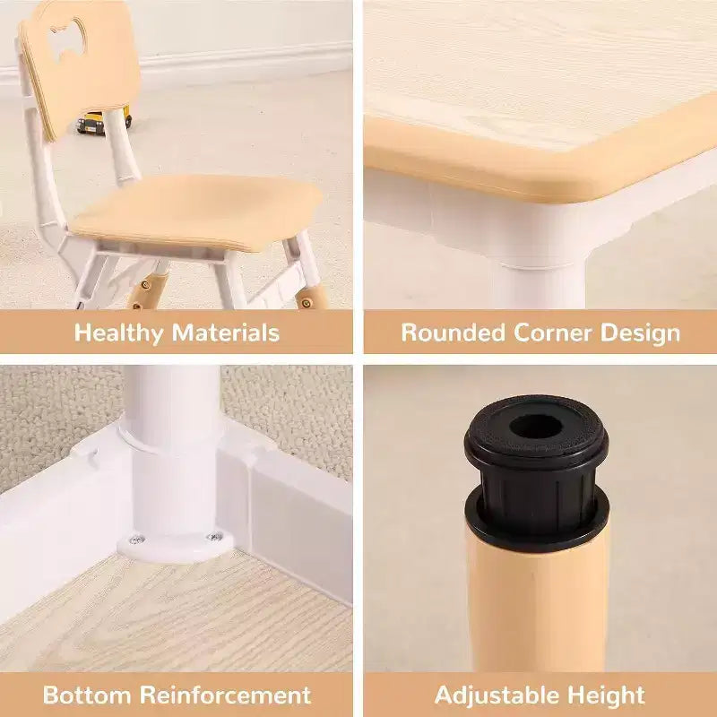 Kids Table & 4 Chair Set – Height Adjustable Activity Desk for Ages 2–10
