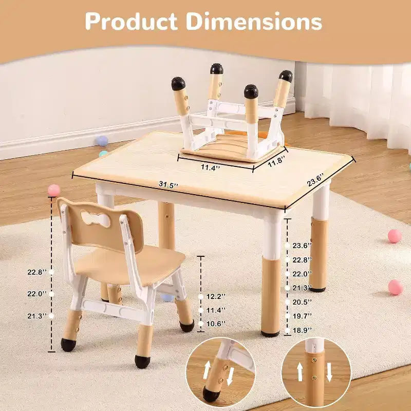Kids Table & 4 Chair Set – Height Adjustable Activity Desk for Ages 2–10
