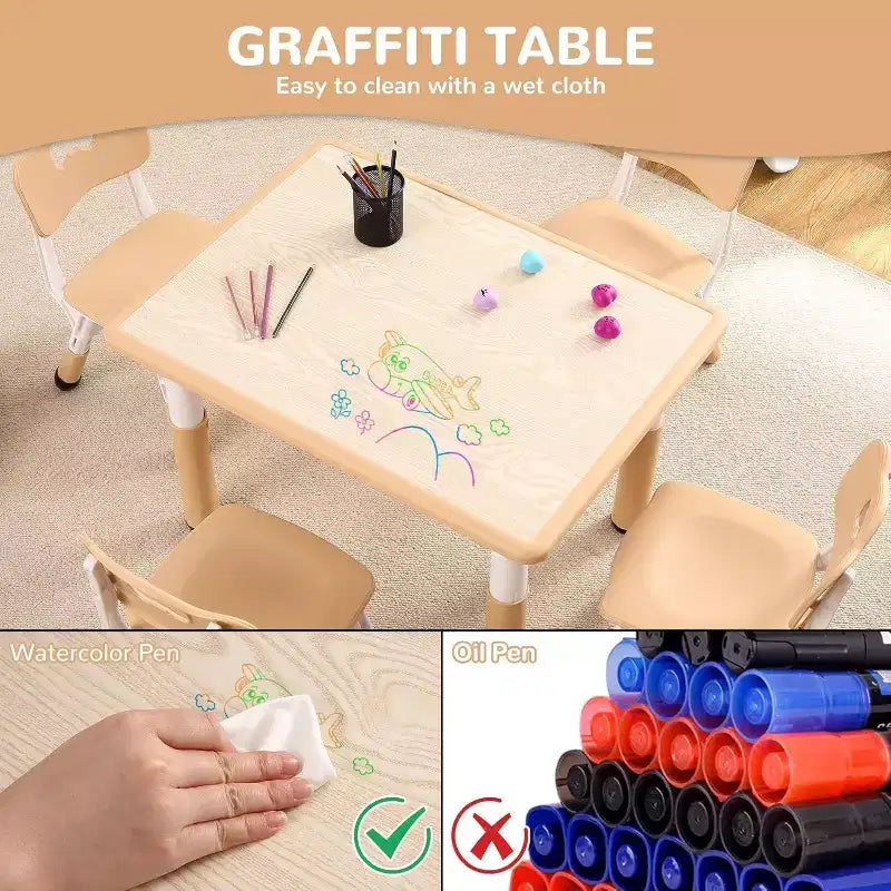Kids Table & 4 Chair Set – Height Adjustable Activity Desk for Ages 2–10