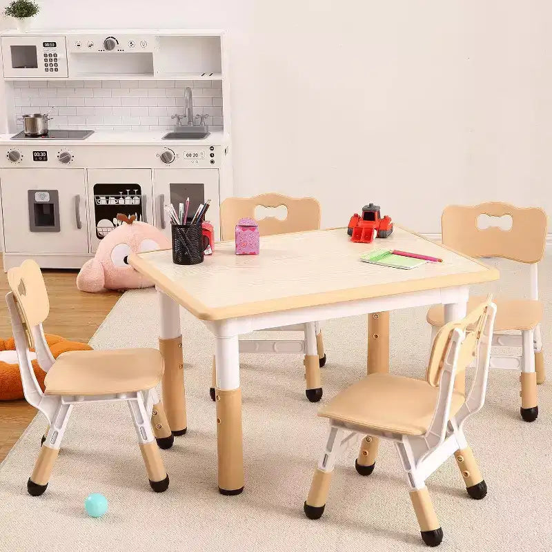 Kids Table & 4 Chair Set – Height Adjustable Activity Desk for Ages 2–10