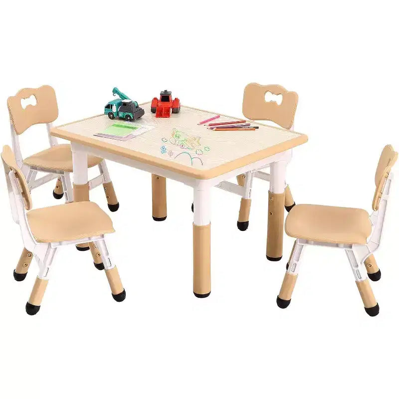 Kids Table & 4 Chair Set – Height Adjustable Activity Desk for Ages 2–10