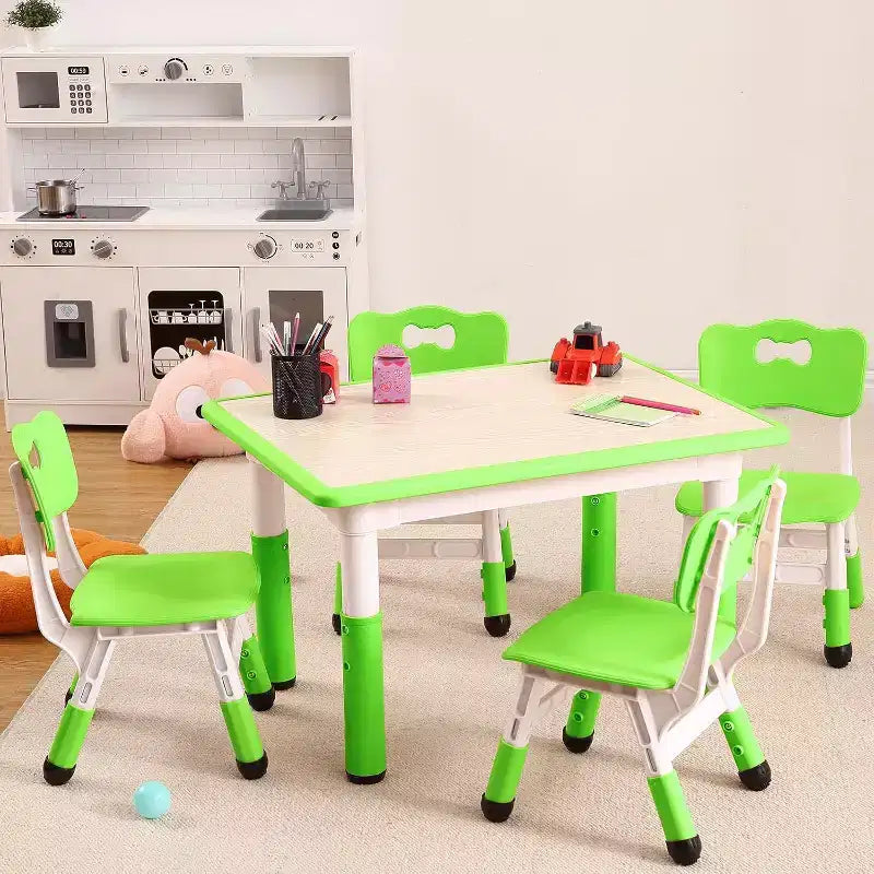 Kids Table & 4 Chair Set – Height Adjustable Activity Desk for Ages 2–10