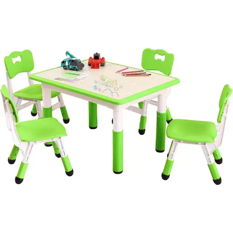 Kids Table & 4 Chair Set – Height Adjustable Activity Desk for Ages 2–10