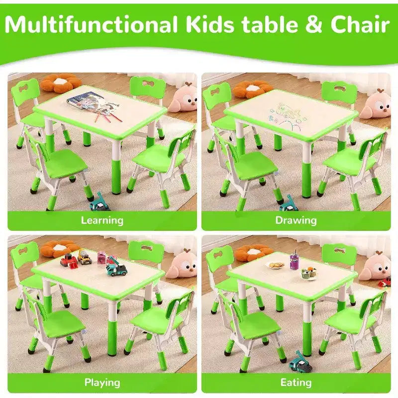 Kids Table & 4 Chair Set – Height Adjustable Activity Desk for Ages 2–10