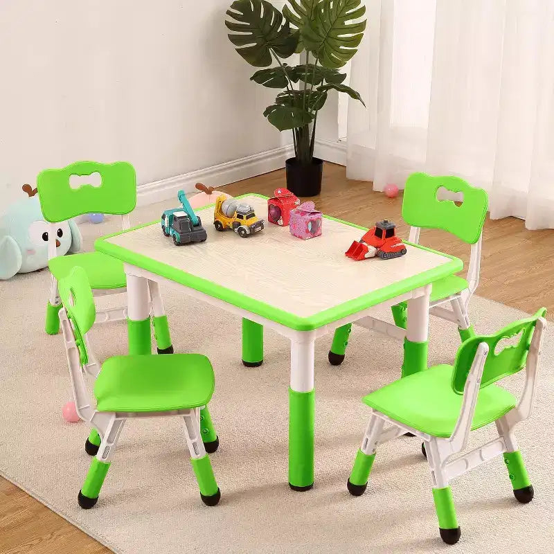 Kids Table & 4 Chair Set – Height Adjustable Activity Desk for Ages 2–10