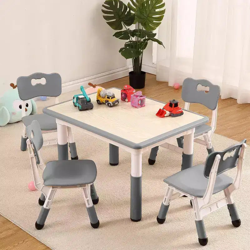 Kids Table & 4 Chair Set – Height Adjustable Activity Desk for Ages 2–10