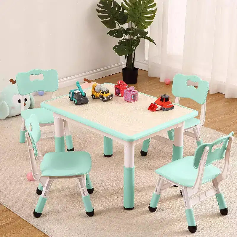 Kids Table & 4 Chair Set – Height Adjustable Activity Desk for Ages 2–10