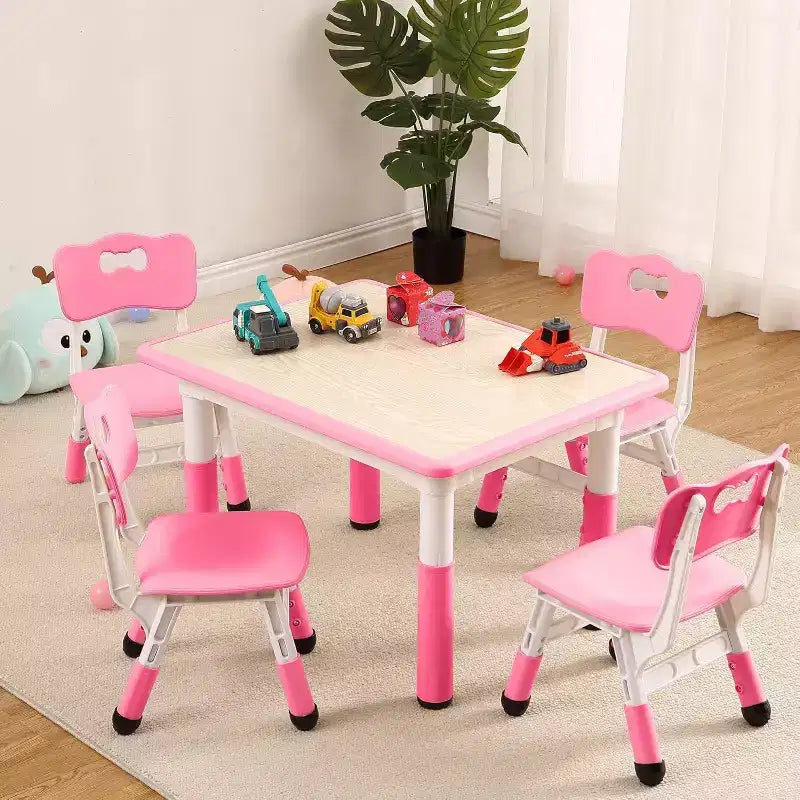 Kids Table & 4 Chair Set – Height Adjustable Activity Desk for Ages 2–10