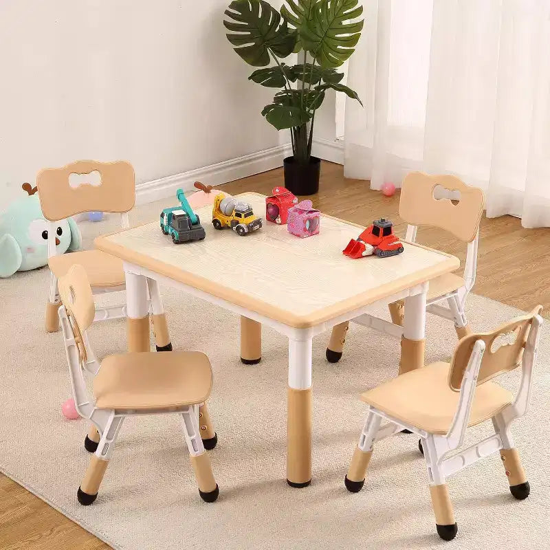 Kids Table & 4 Chair Set – Height Adjustable Activity Desk for Ages 2–10