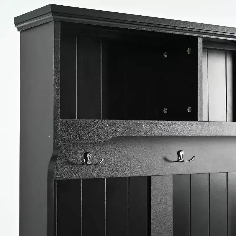 47" 4-in-1 Entryway Hall Tree with Bench, Storage, 4 Hooks & Cushion – Black