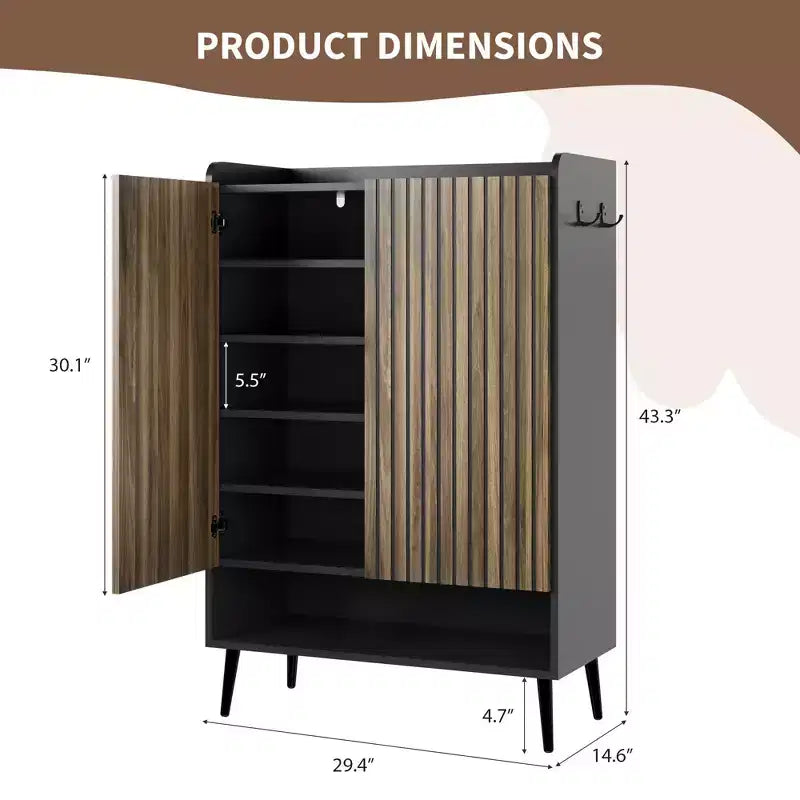 43" Large Shoe Cabinet with 2 Doors & 6-Tier Adjustable Shelves – Entryway Storage