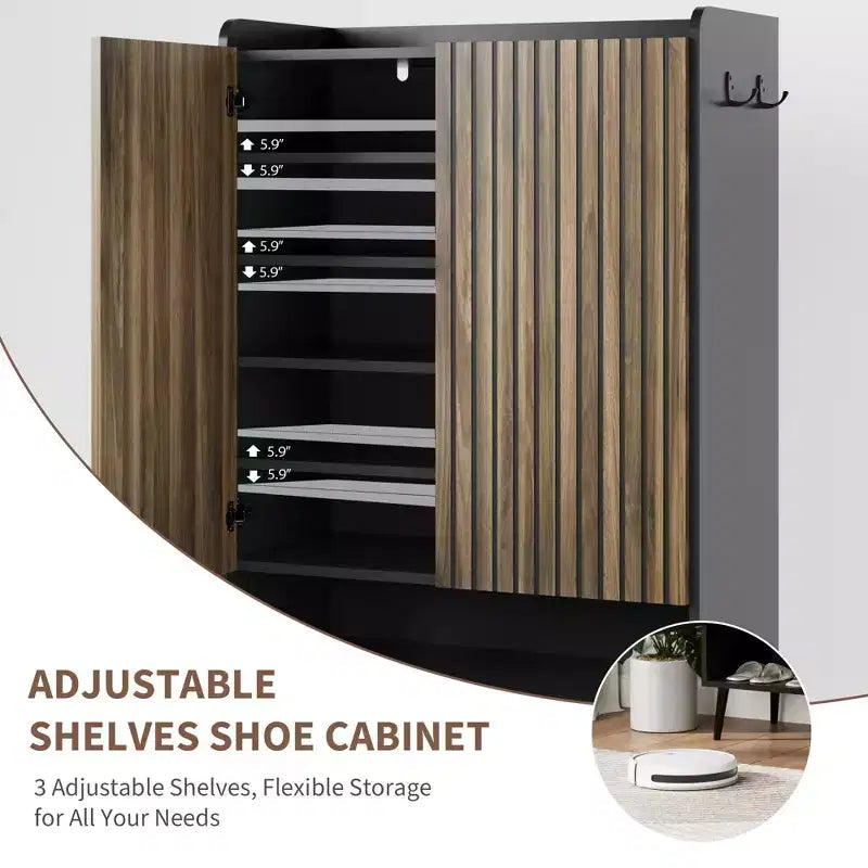 43" Large Shoe Cabinet with 2 Doors & 6-Tier Adjustable Shelves – Entryway Storage