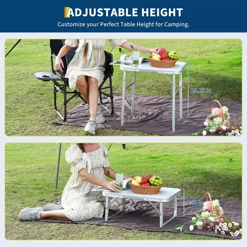 24"x17" Aluminum Folding Camping Table – Adjustable Height, Lightweight Portable