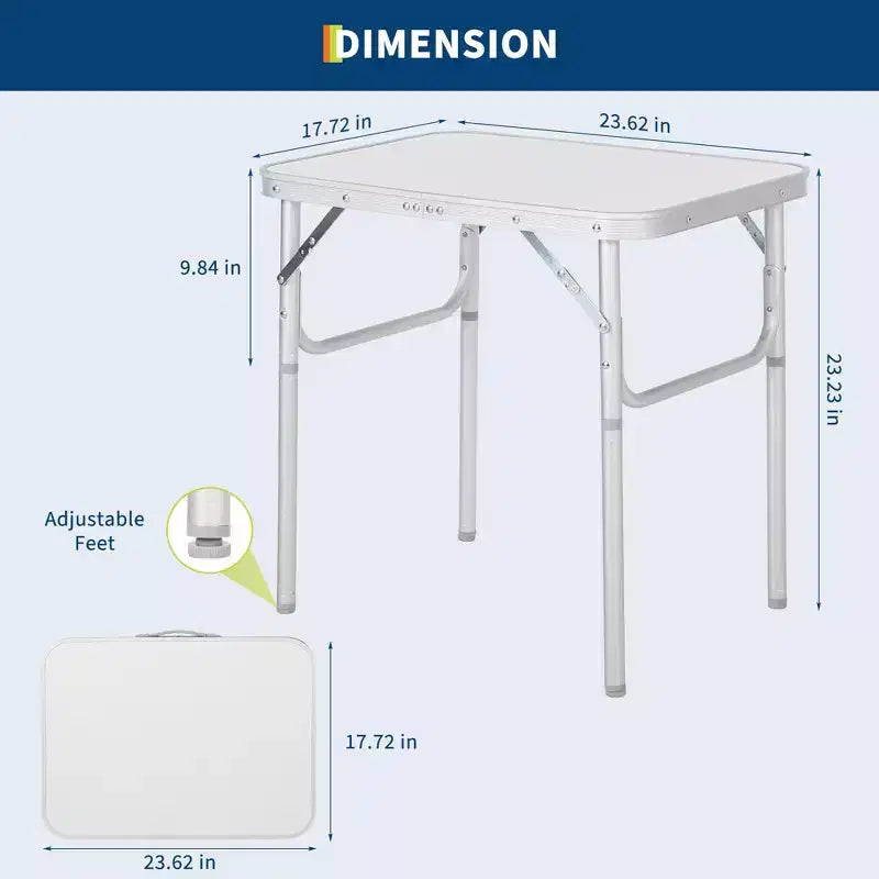 24"x17" Aluminum Folding Camping Table – Adjustable Height, Lightweight Portable