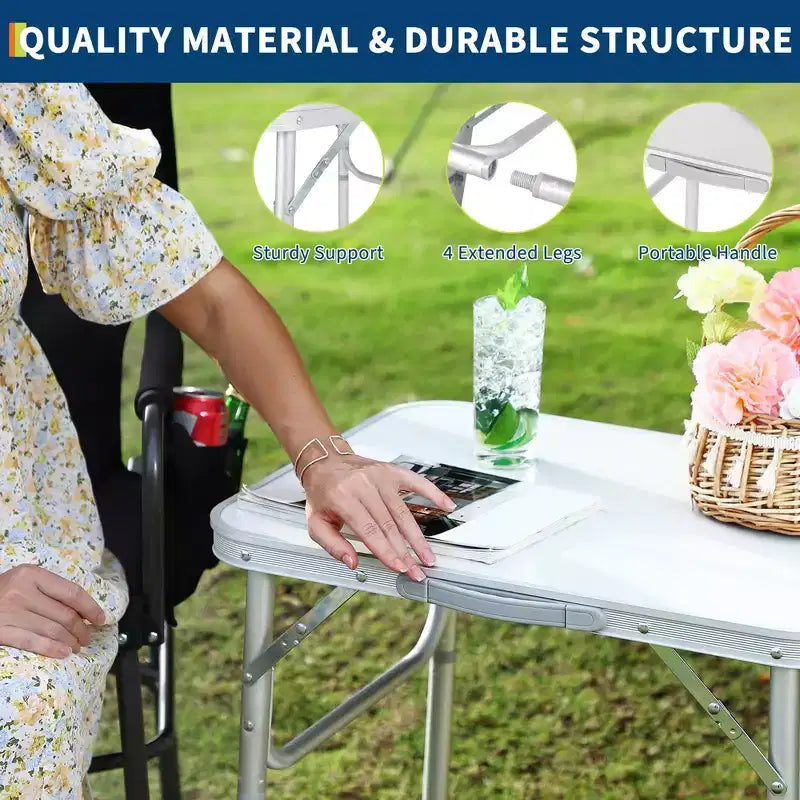 24"x17" Aluminum Folding Camping Table – Adjustable Height, Lightweight Portable