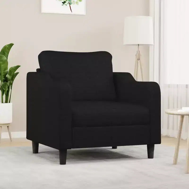 Modern Fabric Sofa Chair – Padded Upholstered Armchair with Metal Frame, Black