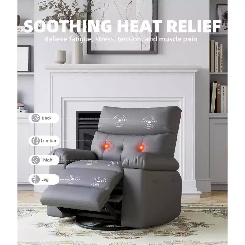 27 Poltrone reclinabili oversize con calore e massaggio - Poltrona reclinabile girevole a 360° per adulti - Sedia a dondolo manuale con telecomando per soggiorno