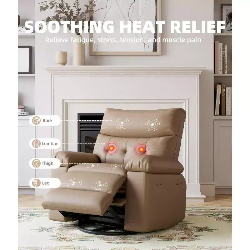 27 Poltrone reclinabili oversize con calore e massaggio - Poltrona reclinabile girevole a 360° per adulti - Sedia a dondolo manuale con telecomando per soggiorno