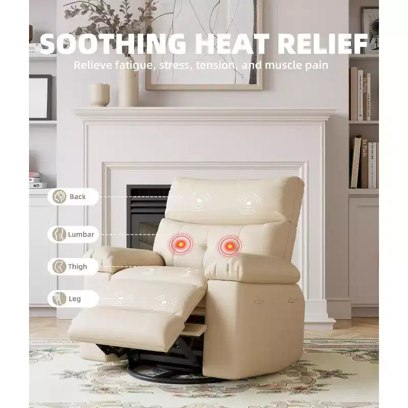 27 Poltrone reclinabili oversize con calore e massaggio - Poltrona reclinabile girevole a 360° per adulti - Sedia a dondolo manuale con telecomando per soggiorno