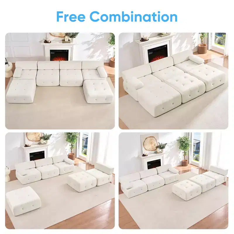 U-Shaped Velvet Modular Sectional Sofa with Ottoman – 4-Seater Convertible