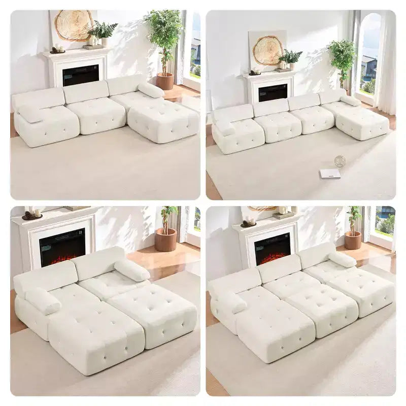 U-Shaped Velvet Modular Sectional Sofa with Ottoman – 4-Seater Convertible