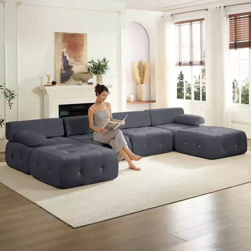 U-Shaped Velvet Modular Sectional Sofa with Ottoman – 4-Seater Convertible
